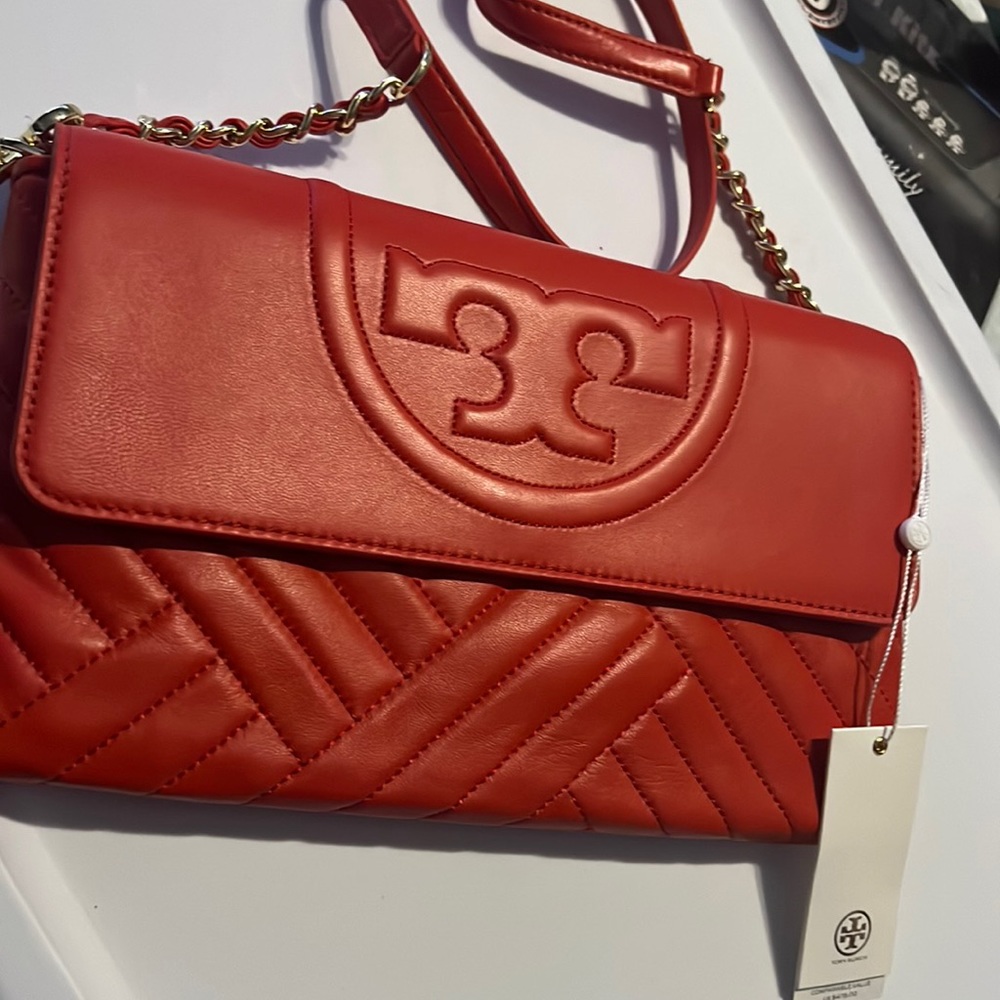 Tory Burch Alexa Clutch Poppy Orange/642 54450 LEATHER CLUTCH  BAG NWT New